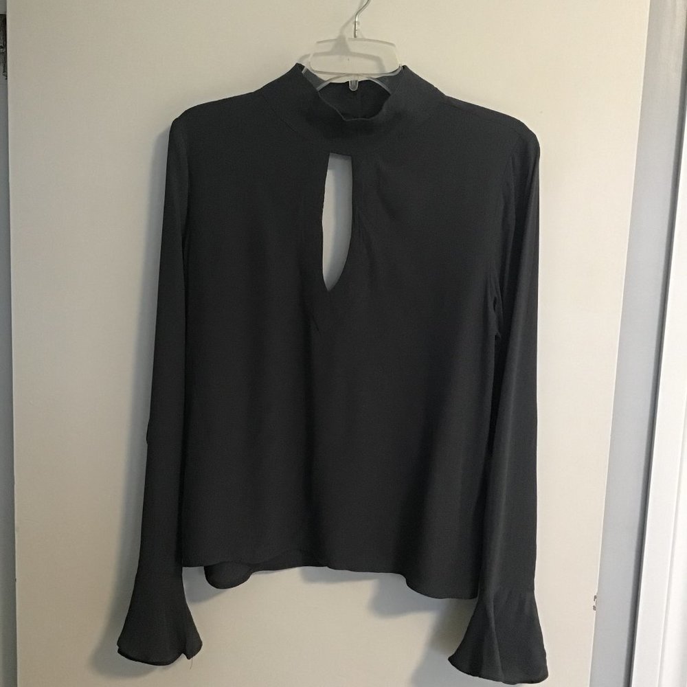 GILBERT Grey Keyhole Front and Back Blouse With Bell Sleeves